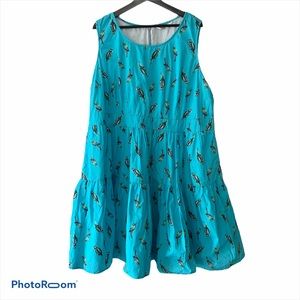 eShakti Blue Aviary Canary Sleeveless Dress